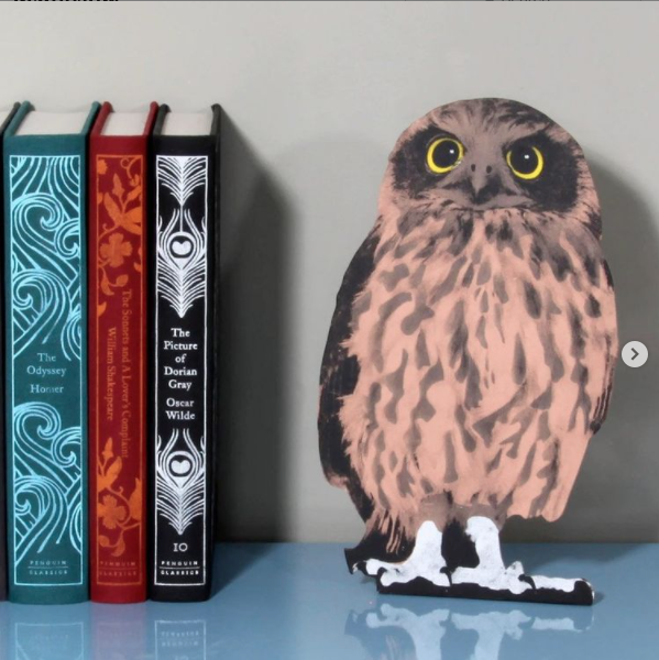Garudio Studiage flat pet owl next to three classic books